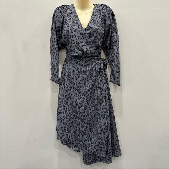 Joie Acantha Leopard Wrap Asymmetrical Hem Long Sleeve Dress size S - Picture 2 of 14